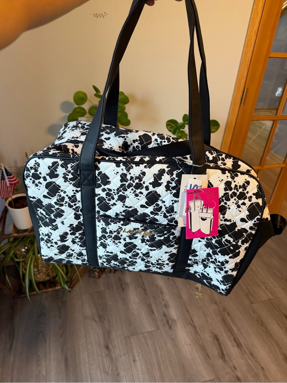 Luv Betsey Johnson Lug Black & White Splatter Travel Tote Bag